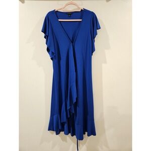 Banana Republic Royal Blue Flutter Sleeve Ruffle Hem Midi Wrap Dress Women's M